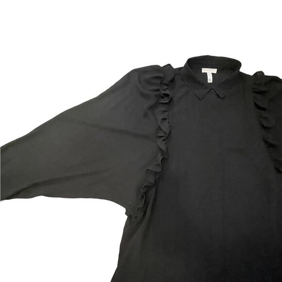 Leith black long sleeve lightweight button down ruffle blouse size medium - Picture 8 of 13